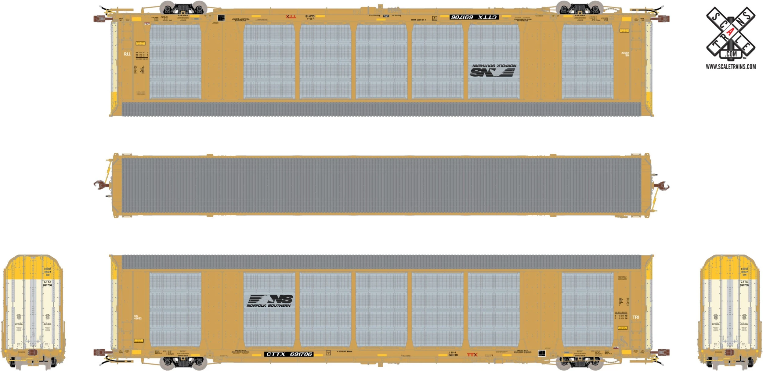 ScaleTrains Rivet 32771 HO Scale Gunderson Multi-Max Autorack Norfolk Southern NS/CTTX 691751 - Image 2