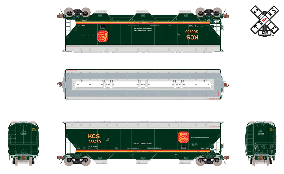 ScaleTrains Rivet 33335 HO Scale Gunderson 5188 Covered Hopper Kansas City Southern KCS 287105 - Image 2