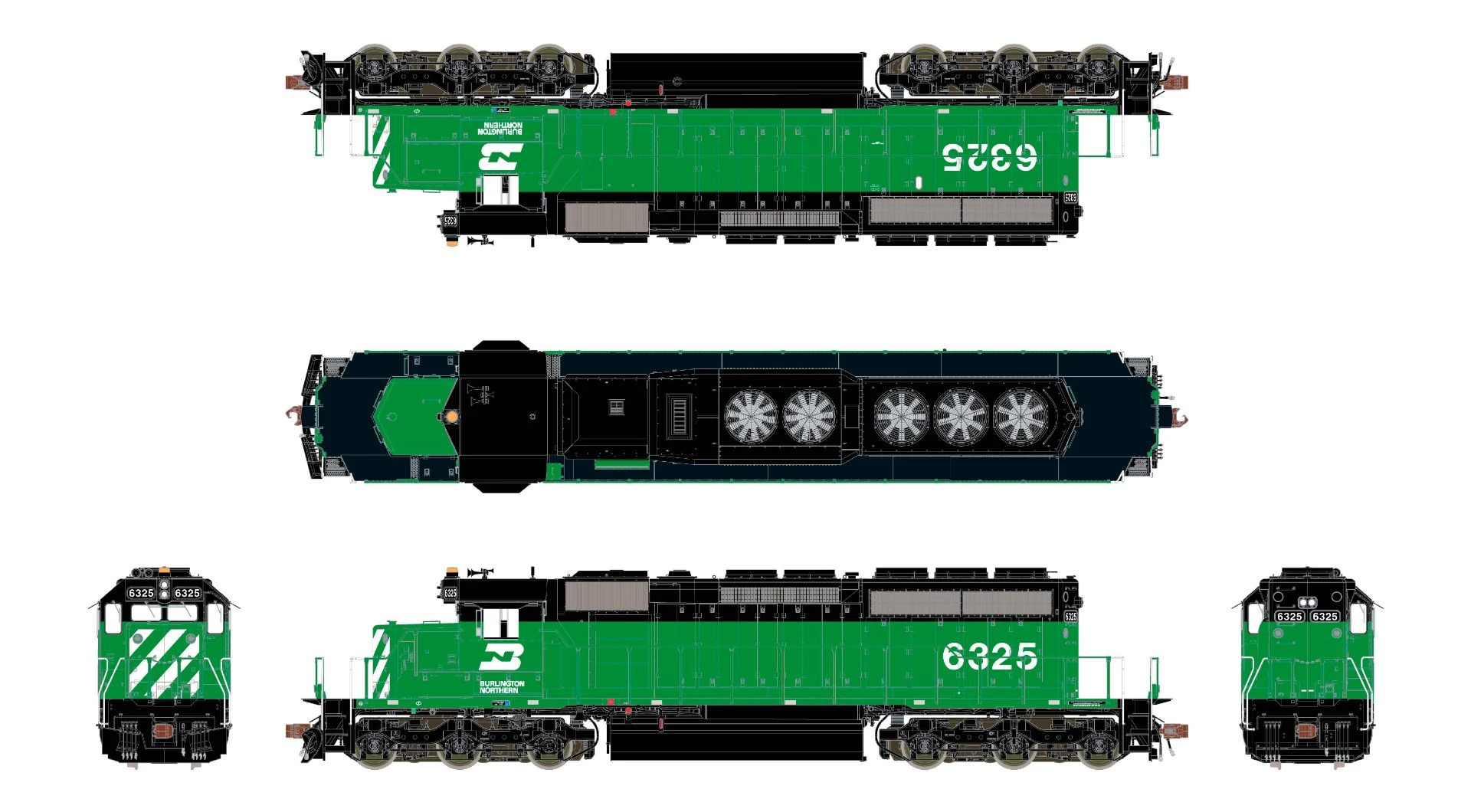 ScaleTrains Rivet 38777 HO Scale EMD SD40-2 Burlington Northern BN 6325 - DCC & Sound - Image 2