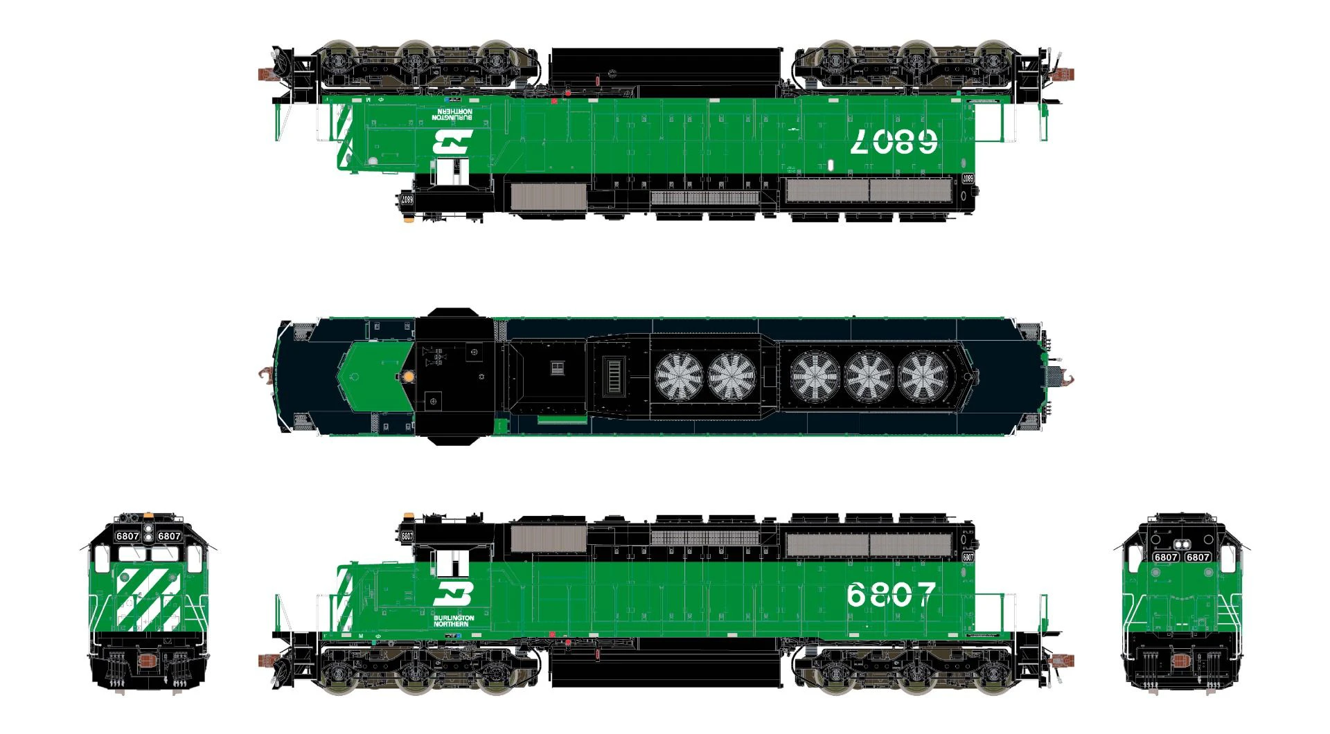 ScaleTrains Rivet 38788 HO Scale EMD SD40-2 Burlington Northern BN 6807 - DC - Image 2