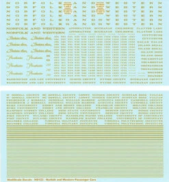 ShellScale Decals HO123 HO Scale Norfolk And Western Passenger Cars - NOS