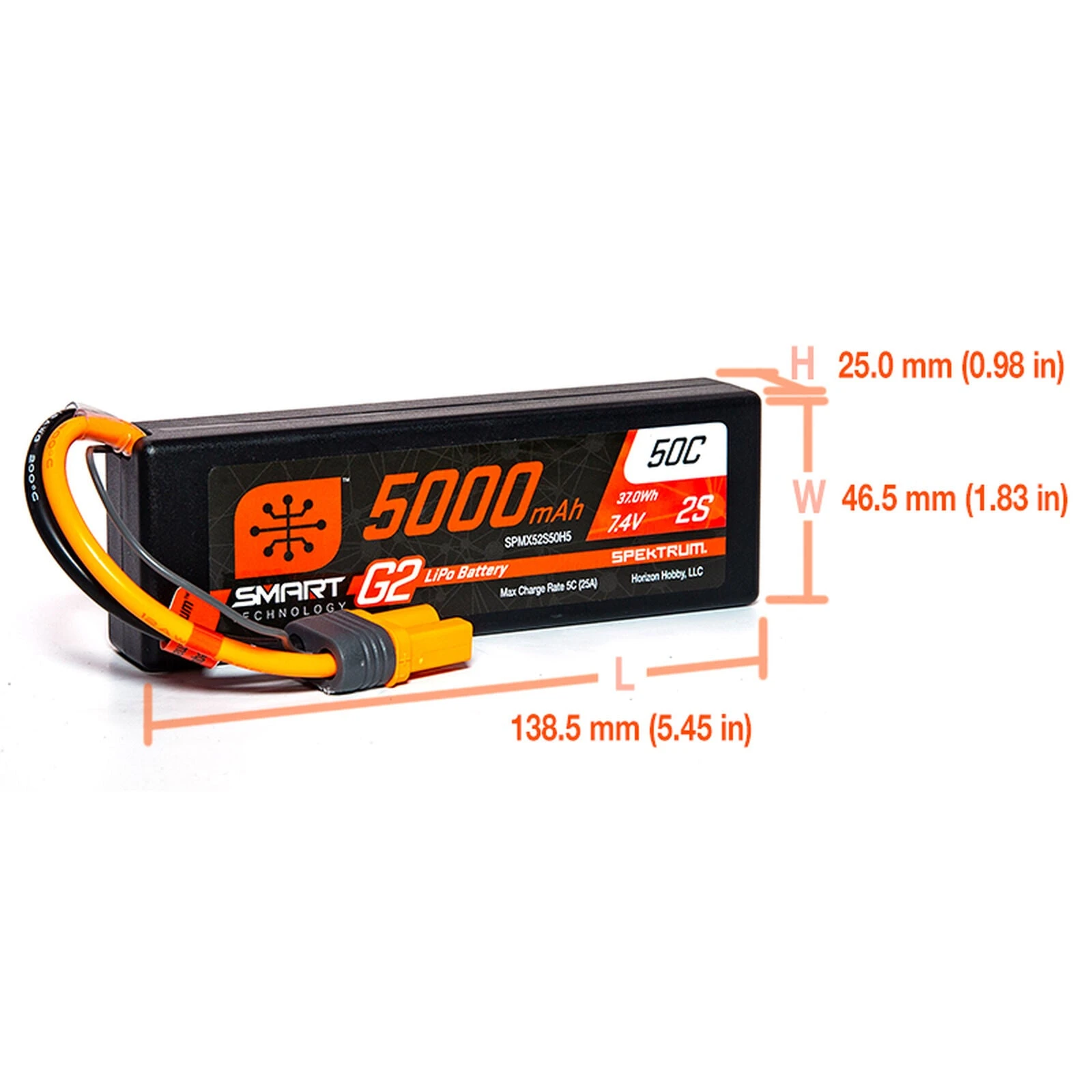 Spektrum SPMX52S50H5 5000mAh 2S 7.4V 50C SMART G2 LiPo Battery With IC5/EC5 - Image 2