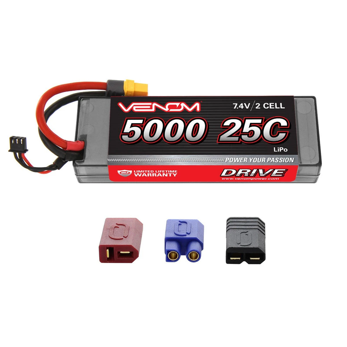 Venom 1558 2S 5000mAh 7.4V 25C Hard Case LiPo Battery With Universal Plug System
