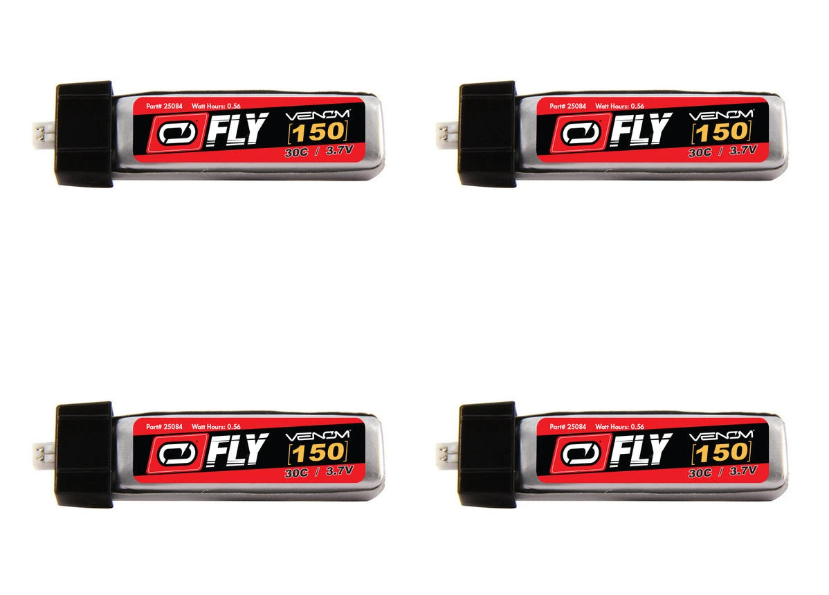 Venom FLY 25084x4 150mAh 1S 3.7V 30C LiPo Battery With JST/MCX 4 Pack
