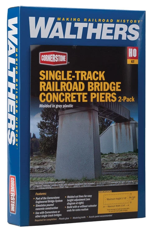 Walthers Cornerstone 933-4550 HO Scale Single Track Railroad Bridge Concrete Piers 2 Pack - Image 3