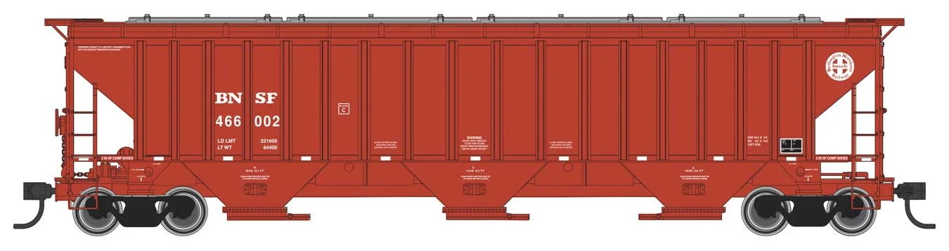 Walthers Mainline 910-49008 HO Scale 57' Trinity 4750 3-Bay Covered Hopper BNSF 466138