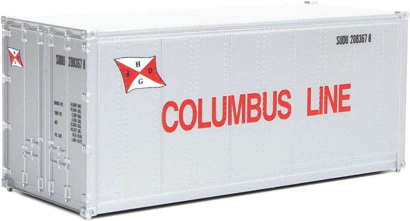 Walthers SceneMaster 949-8663 HO Scale 20' Smooth Side Container Columbus Line SUDU