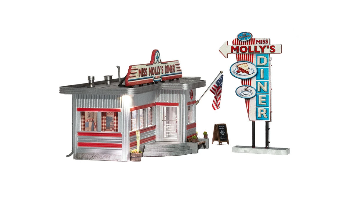 Woodland Scenics BR4956 N Scale Built Up Structure - Miss Molly's Diner With LED Lighting - Image 4