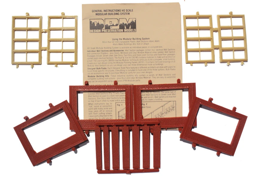 Woodland Scenics DPM 30147 HO Scale One Story Wall Sections - Victorian Windows 4-Pack - Image 2