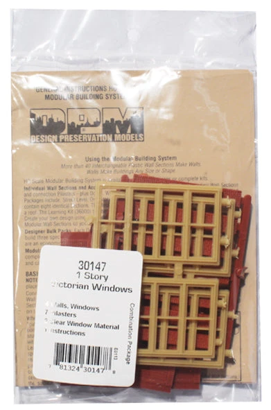 Woodland Scenics DPM 30147 HO Scale One Story Wall Sections - Victorian Windows 4-Pack - Image 3