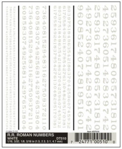 Woodland Scenics DT510 Dry Transfer Decals - Railroad Roman Numbers, White