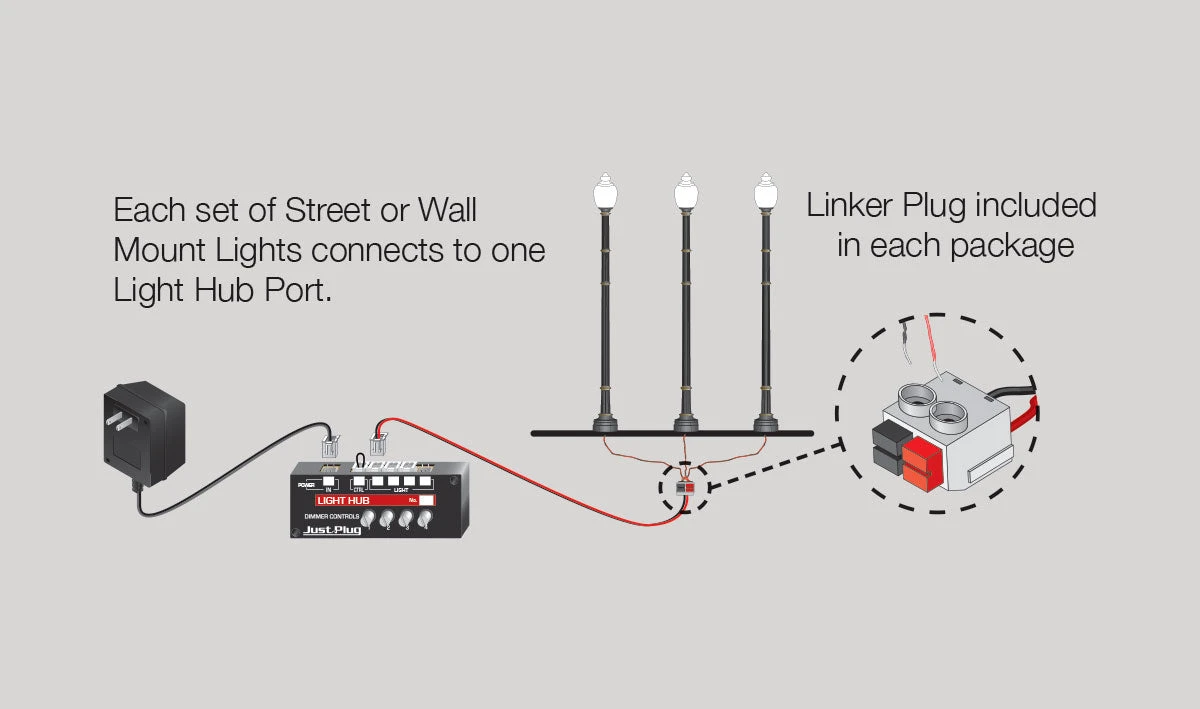 Woodland Scenics JP5646 O Scale Just Plug Street Lights - Wooden Pole (2-Pack) - Image 2
