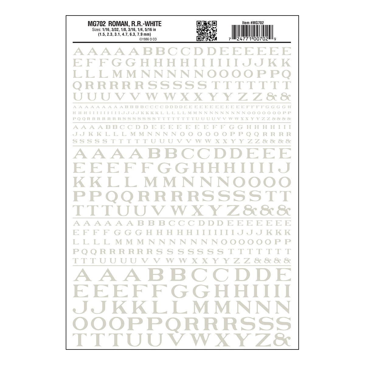 Woodland Scenics MG702 Model Graphics, Roman Letters, White