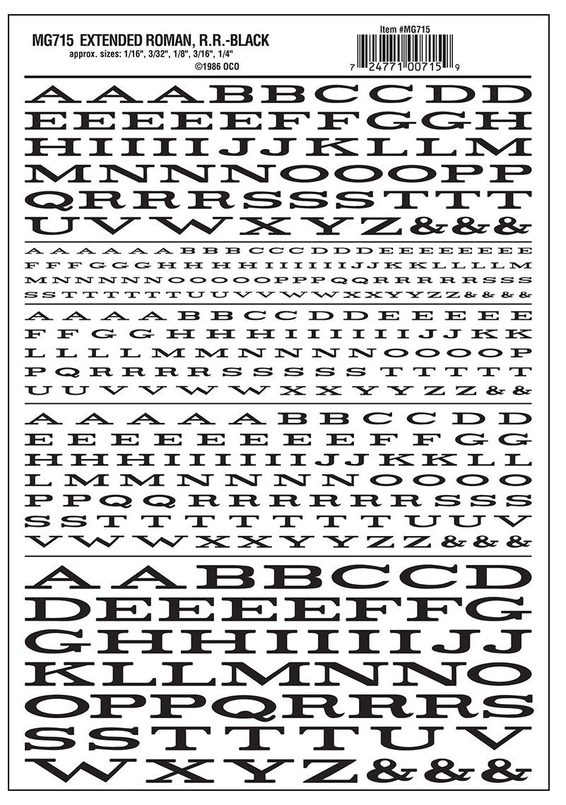 Woodland Scenics MG715 Model Graphics, Extended Roman Letters, Black