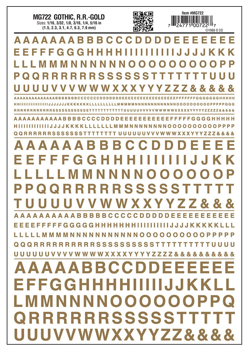 Woodland Scenics MG722 Model Graphics, Gothic Letters, Gold