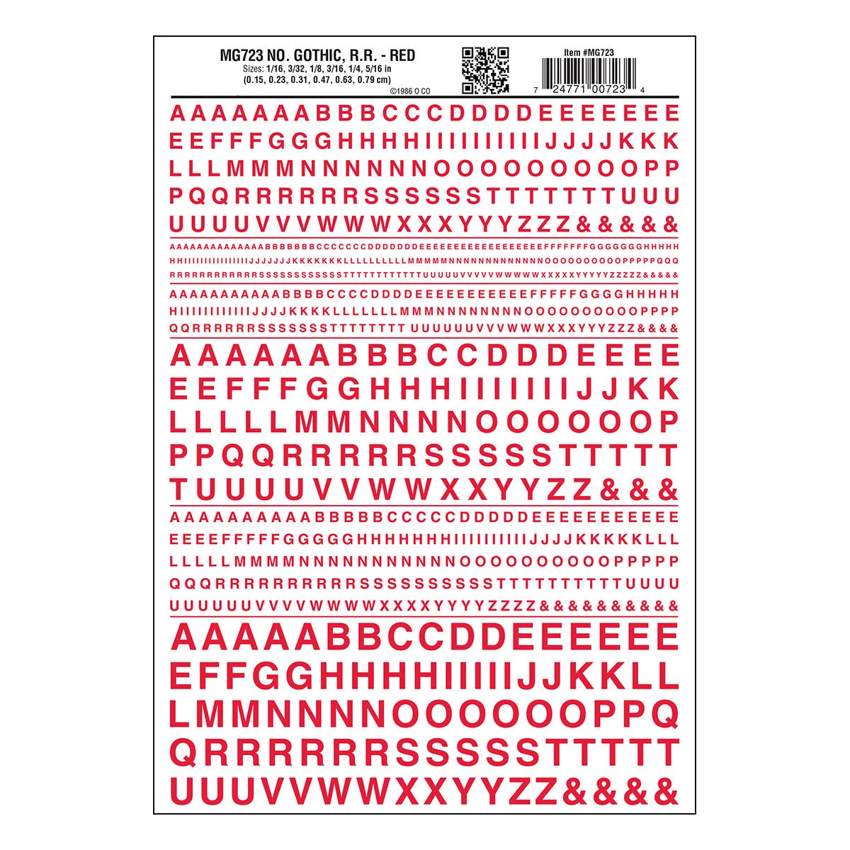 Woodland Scenics MG723 Model Graphics, Gothic Letters, Red