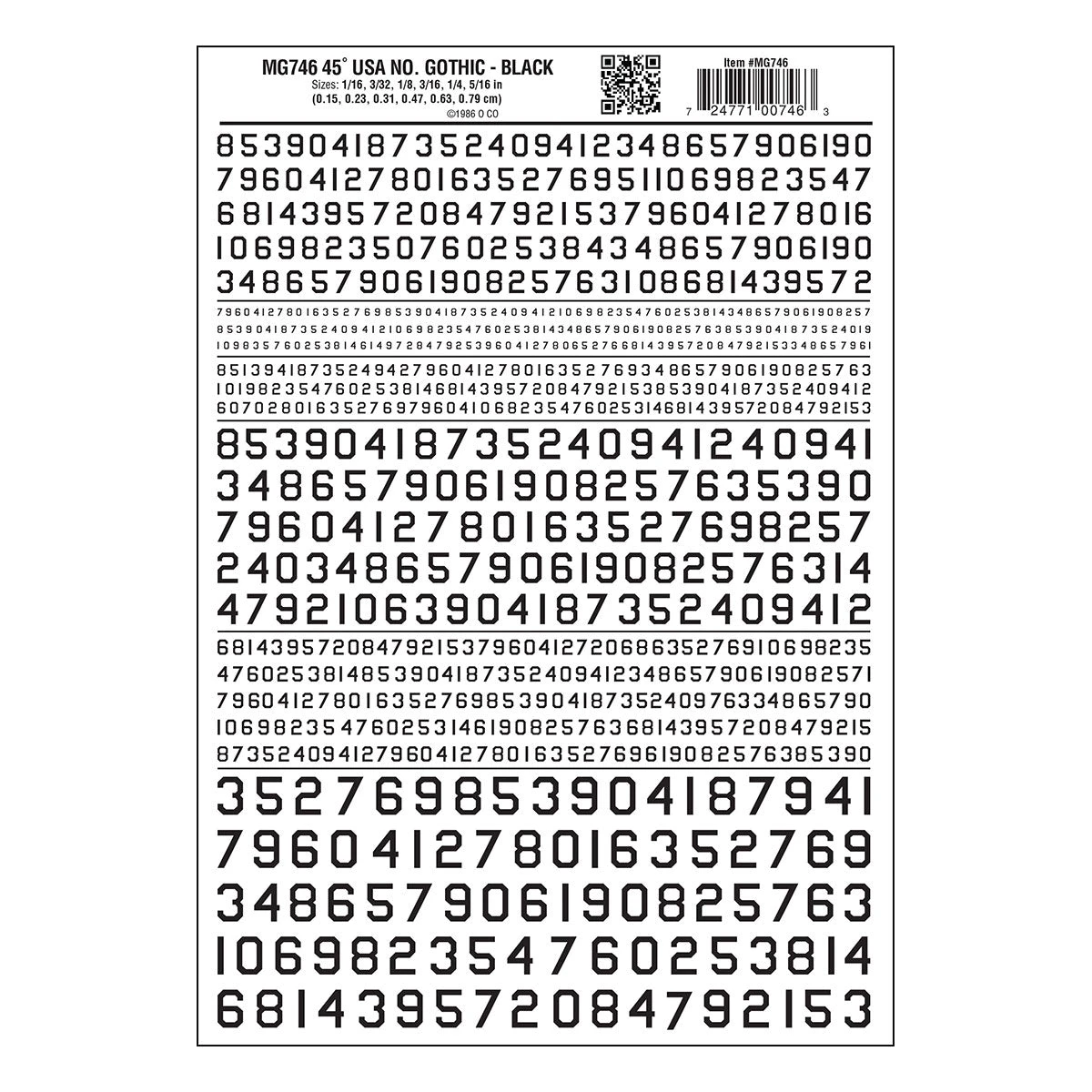 Woodland Scenics MG746 Model Graphics, Gothic 45-Degree USA Numbers, Black